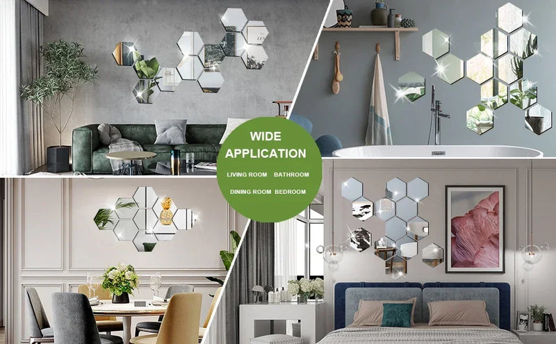 Adesivos de Espelho 3D Acrílicos Hexagonais